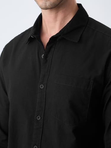 The Souled Store Men's Black Cotton Linen Shirt Soft Black - Image 3