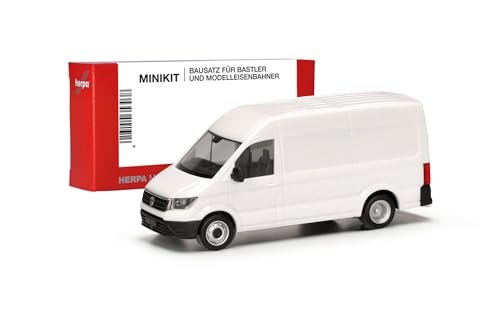 herpa Kit de construcción de maquetas MiniKit VW Crafter Box HD con neumáticos Gemelos, Color Blanco, Miniatura a Escala 1:87, Coleccionable, Kit para modelismo, plástico