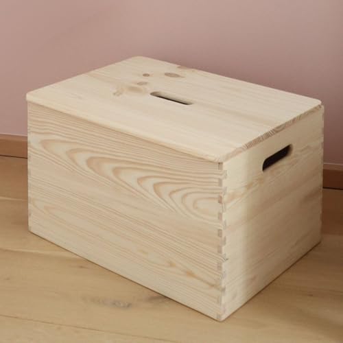 TIDYNI Spielzeugkiste mit Deckel aus Holz schöne & praktische Box für Spielzeug-Aufbewahrung im Kinderzimmer und Wohnzimmer FSC-zertifiziert (40x30x23 cm) | Box