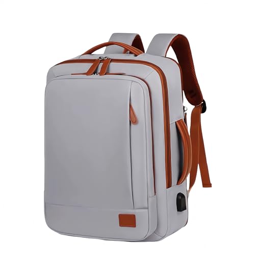 Mochila Impermeável USB Expandível 30L Masculina Feminina Trabalho Viagem Escolar Executiva Moderna Grande Capacidade Compartimentos Organizados para Notebook 15.6 Polegadas (Cinza)