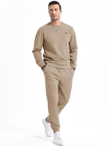 Men's 2 Piece Sweatsuits Outfits Casual Crewneck Jacquard Sweatshirt Joggers Sweatpants Set Tracksuit2