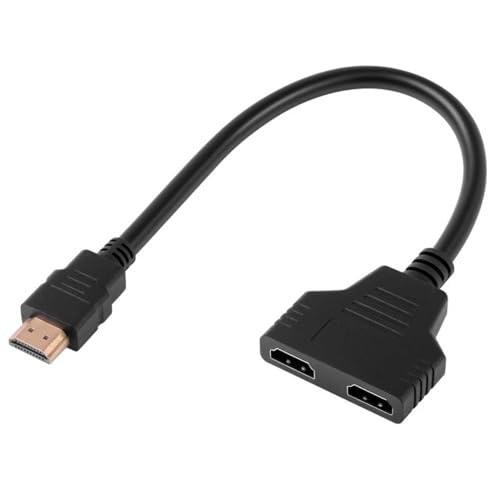 KenHLun HDM Splitter 1 in 2 Out Cable Adapter Splitter 1080P HDM Male to Dual Female 1 to 2 Way Distributor HDM Multi Adapter Converter Cable for Dual Monitors Projectors TV LCD LED DVD Plug and Play