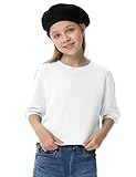 Girls Short Sleeve Blouse Crewneck Knit Sweaters Kids Cute Fall Pullover Sweater Tops 5-14Y White