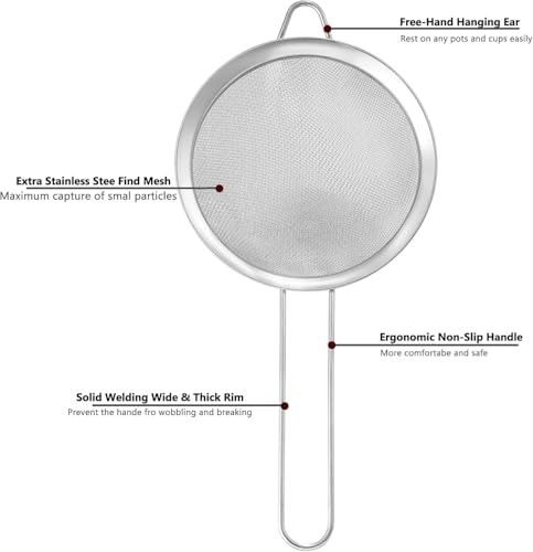Image of 3.35 Inch Silver Fine Mesh Strainer, Stainless Steel Metal Handheld Small Mini Sieve Strainer, Kitchen Food Strainer with Handle for Cocktail, Tea, Coffee and Juice
