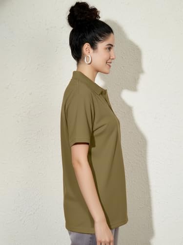 Image of LEOTUDE Half Sleeve Cottonblend Polo Tshirt for Women, Polo Neck Solid Tshirt Tops for Women's (ZGrey)