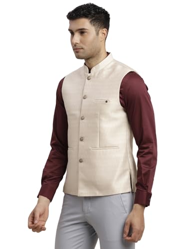 Image of Turtle Men Poly Cotton Self Design Slim Fit Grey Nehru Jacket