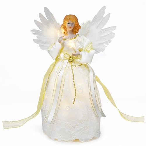 Figura de Ángel para Árbol de Navidad, Decoración de Interiores Con Alas de Plumas, 12.6 Pulgadas (Ángel Blanco)