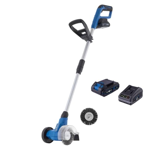 Scheppach Akku Unkrautbürste C-FR100-X Fugenbürste mit Teleskopfunktion | BürstenØ 115 mm | Führungsholm 93-123cm | Drehzahl 1200 min-1 | 20V-IXES-Serie | 10 Jahre Garantie | mit 2Ah Akku & Ladegerät