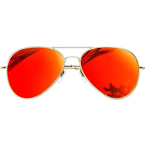 KANASTAL Lunettes de Soleil Homme Polarisée Lunette de Soleil Miroir Rouge Orange Femme Mode Classique Légère Métal 100% Protection UV400 pour Voyage...