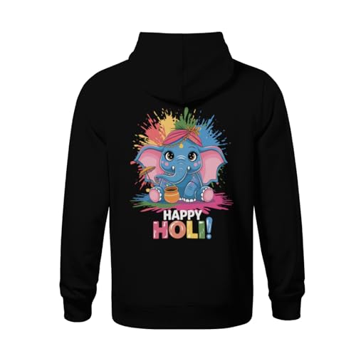 Kids Cute Elephant Vintage Happy Holi! Boys Girls Lightweight Kangaroo Pocket Fleece Hoodies3