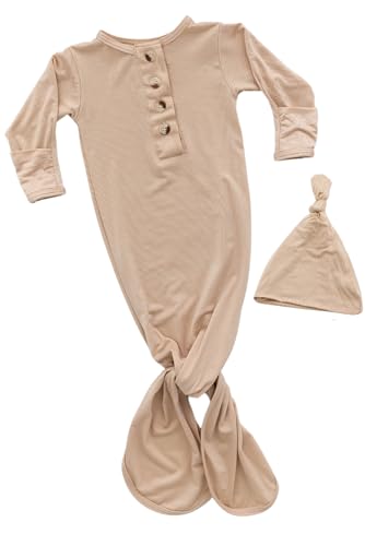 Image of Stroller Society Newborn Knotted Baby Gown and Hat Set for Baby Boy or Baby Girl