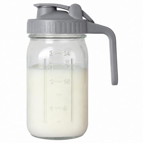 Image of OneDream Breast Milk Pitcher 32oz Glass Pitcher with Lid, Formula Pitcher Leak Proof Drip-Free Spout, Wide Mouth Mason Jar Pitcher for Easy Pouring, Dishwasher Safe Breastmilk Storage Pitcher