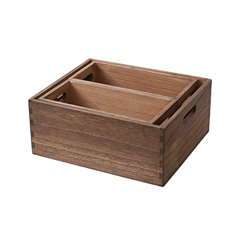 Ddyuri Stackable Storage Bins For Closet Bookshelf (3Pack)- Decorative Wooden Storage Basket Cube With Handles For Book Shelves - Functional Wood Box For Toys Organizer Dark Black（3Th-Dk) #TOP6