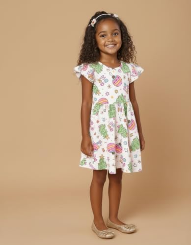 Image of Unique Baby Girls' Short Sleeve Everyday Printed Dresses for Kid and Toddler, Sizes 2T-12Y