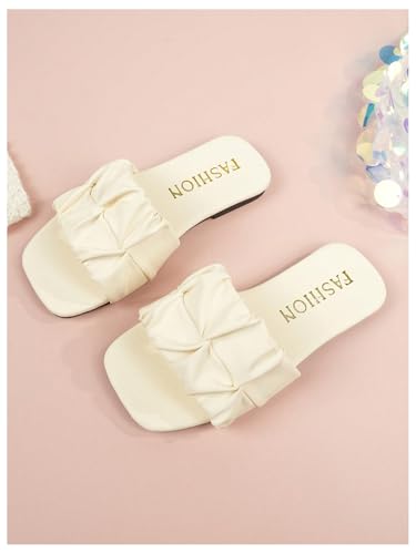 GORGLITTER Girl's Ruched Square Toe Flat Sandals Dressy Leather Cute Boho Beach Slide Sandal3