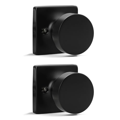 Probrico Dummy Door Knob Matte Black Finish 2 Pack Standard Size Interior Door Handles Single Sided Dummy Door Handles Flat Ball Knob for Closet