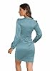 TDiooCor Womens Sexy V Neck Classy Party Pencil Slit Formal Dresses Ruffle Elegant Midi Cocktail Dress Long Sleeves Seablue #3