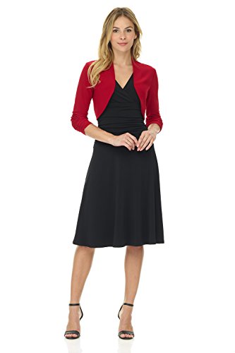 Image of Rekucci Women's Chic Soft Knit Stretch Bolero Shrug with Ruched Sleeves