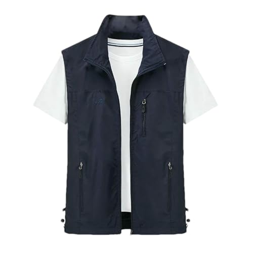 Gilet bleu fin zippé coupe ample homme sans manches col montant