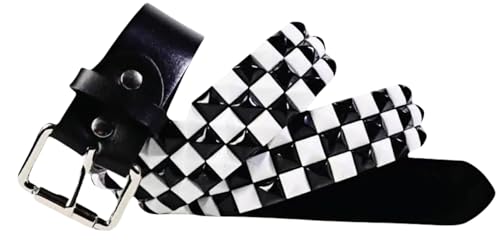 White and Black Studded Belt Genuine Leather Punk Rock Belts for Men Women for Jeans Y2k Belt Goth Rivets Belt