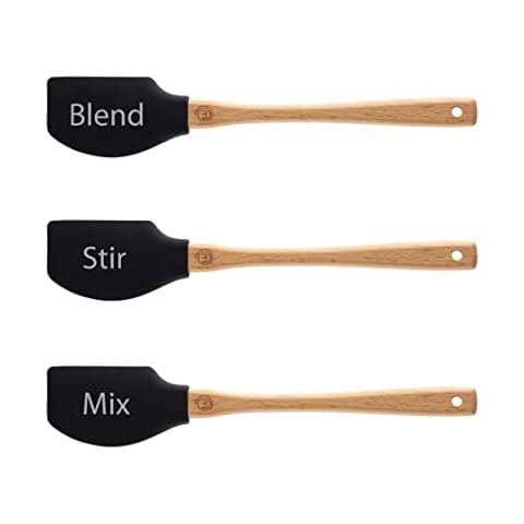 MasterChef Silicone Spatula Set, 3 x Soft Plastic Spatulas for Cooking & Baking with Non Stick Pans, Heat Resistant Kitchen Utensils with Quality Wooden Handles Cover