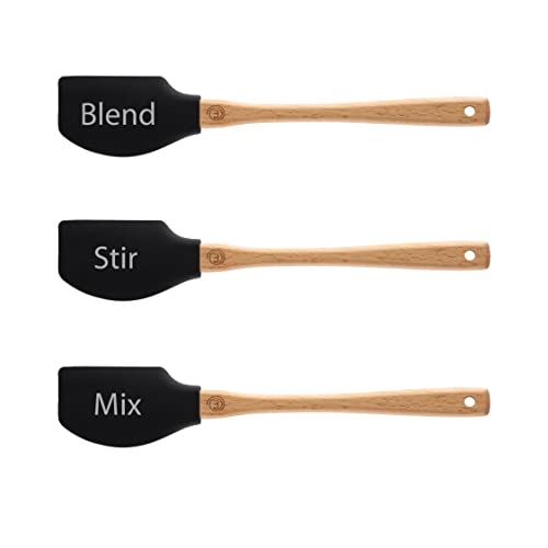 Chef Master 525512 Set de espátulas, 3 piezas, Cabezal de silicona resistente al calor, Mangos de madera, Largo: 25 cm