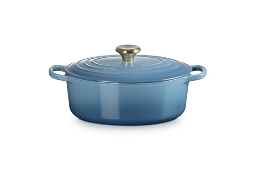 Le Creuset Signature Gusseisen-Bräter mit Deckel, Ø 27 cm, Oval, Für alle Herdarten und Induktion geeignet, Volumen: 4,1 l, 4,425 kg, Chambray, 21178274344441