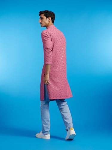 Image of DIWAS BY MANYAVAR Men's Viscose Embroidery|Sequin Work Kurta (Dusty Pink,L)