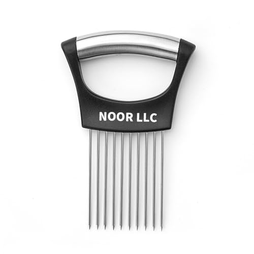 NOOR LLC Stainless Steel Onion Holder Slicer.Meat slicer food slice Assistant onion holder. Kitchen Gadgets. Vegetables Holder cutting., madiam, Silver