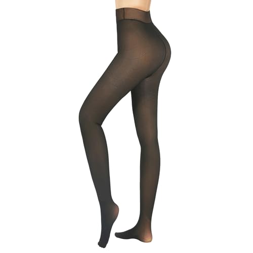 Image of X-CHENG Fleece Lined Tights Sheer Women - Fake Translucent Warm Pantyhose Leggings Sheer Thick Tights for Winter