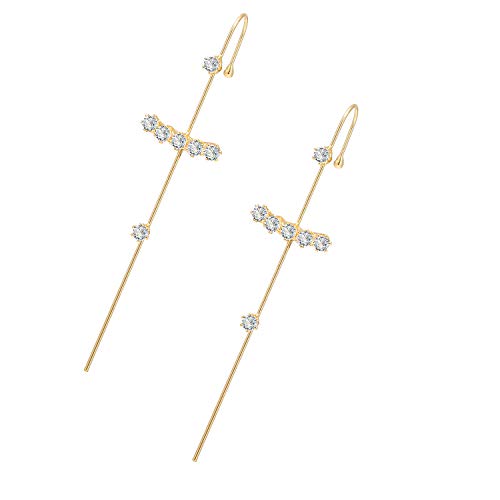 2 PCS Ear Wrap Crawler Hook Earrings for Women Gold Piercing Ear Climbers Hook Cuff Earring