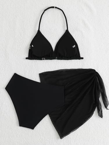 Image of SEGT Girl's 3 Piece Striped Bikini Swimwear Cute Swimsuits Bathing Suit High Waisted with Cover Up Beach Skirt