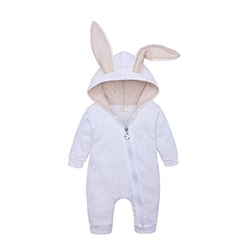 Newborn Baby Girl Boy Easter Bunny Rabbit Outfits Long Sleeve Onesie Hoodie Romper One-Piece Bodysuit Jumpsuit Pjs Clothes Set(Bunny Rabbit White, 0-6Months)