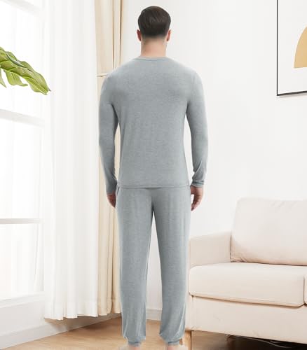 Image of NACHILA Mens Pajamas Set Long Sleeve Henley Sleepwear Top Soft Jogger Pants Pajamas Cool Pjs Set,Viscose Made from Bamboo