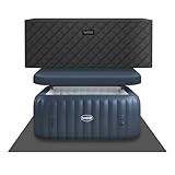 Wave Pacific 4-6 Person Inflatable Hot Tub | Integrated Eco Heater | 110/130 Aquajet Massage System | Anti-Freeze Protection | Quick 15-Minute Setup (Navy, 6 Person | EnergySave Bundle)