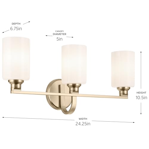 Image of Kichler Gioe 24.25 inch 3-Light Bathroom Vanity Light Fixture with Opal Glass in Champagne Bronze, Damp Rated for Bathroom, Powder Room, Over Mirror (24.25 inch W x 10.5 inch H), 55226CPZ