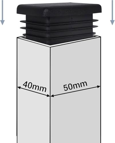 Image of (Pack of 16) Rectangular Plastic Plugs 1-9 /16 inch x 1-31 /32 inch (40 x 50 mm), Matt Rectangular Plugs, Rectangular Tube Inserts, Fence Post Caps, Jet Black RAL 9005