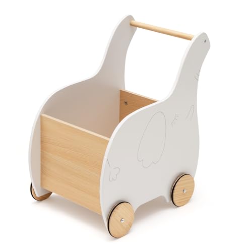 DREAMADE 2 in 1 Lauflernwagen aus Holz, Lauflernhilfe mit Stauraum, Spielzeugkiste, Gehhilfe, Gehfrei, Baby Push Pull Wagen Spielzeug, Laufwagen für Babys, Jungs und Mädchen (Weiß - Elefant) DREAMADE 2 in 1 Lauflernwagen aus Holz, Lauflernhilfe mit Stauraum, Spielzeugkiste, Gehhilfe, Gehfrei, Baby Push Pull Wagen Spielzeug, Laufwagen für Babys, Jungs und Mädchen (Weiß - Elefant)