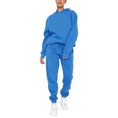 amropi Chándal de Mujer Pullover Sudadera con Capucha y Jogging Pantalones Conjunto de Ropa Azul Real, XL