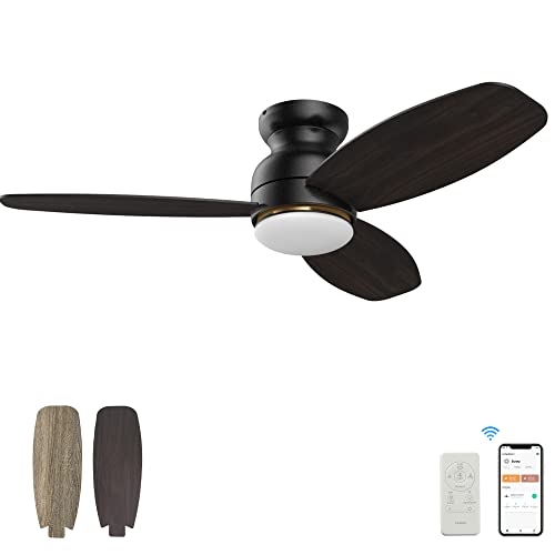 Ceiling Fan with Lights, Indoor & Outdoor Ceiling Fan,48" Low Profile DC Smart Ceiling Fan Works with Alexa, Siri, Google Home & Smart APP, 2 Colors of Reversible Blades, Dark Walnut & Light Wood Ceiling Fan with Lights, Indoor & Outdoor Ceiling Fan,48" Low Profile DC Smart Ceiling Fan Works with Alexa, Siri, Google Home & Smart APP, 2 Colors of Reversible Blades, Dark Walnut & Light Wood