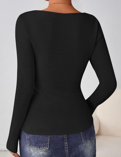 ZESICA Women's Long Sleeve Shirts 2025 Fall Fashion Square Neck Slim Fit Basic Going Out Tops Trendy Outfits3