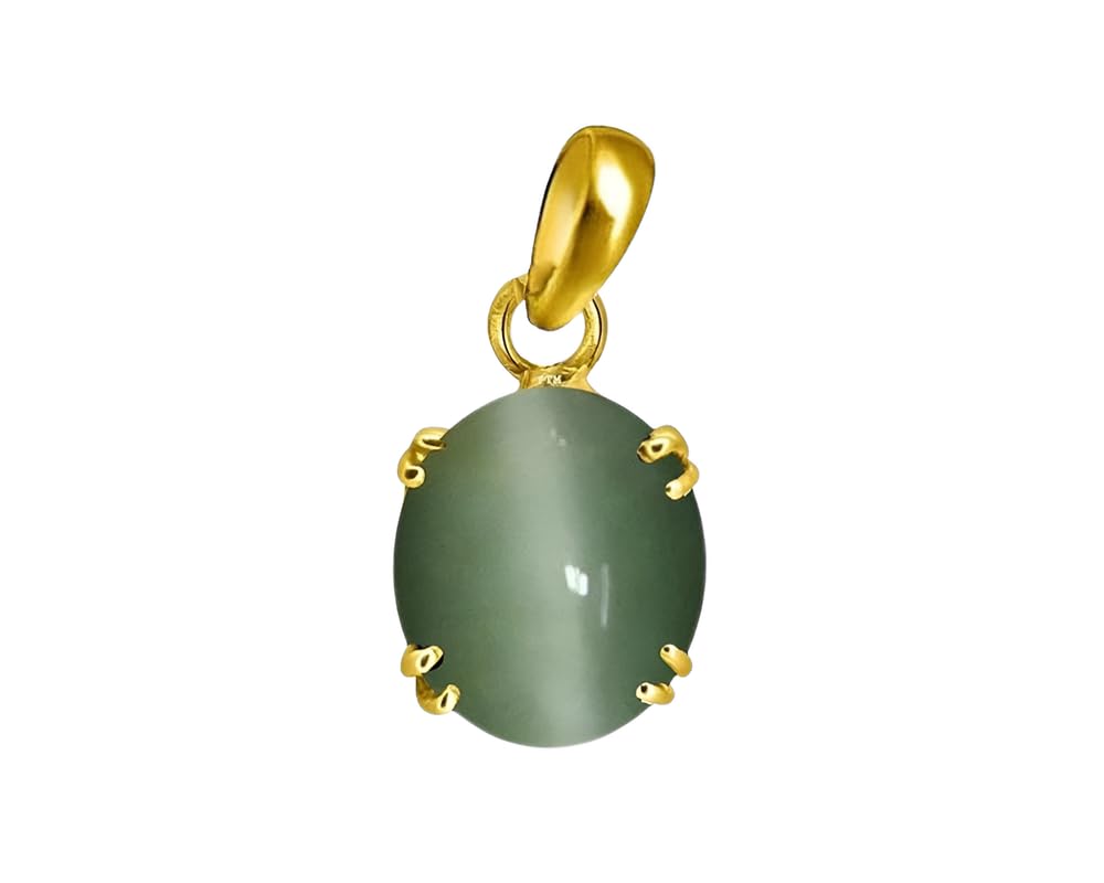 Ptm Natural Cats Eye/Lahsunia 3.25 to 10.25 Ratti or 3.00 to 9.50 Carat Astrological Certified Gemstone Panchdhatu/5 Metals 22k Gold Plated Pendant for Men & Women