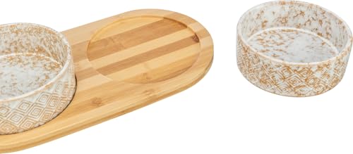 TRIXIE Hundenapf-Set 800 ml Keramik/Bambus - praktischer Fressnapf für kleine und mittelgroße Hunde ø16 cm, robust und spülmaschinenfest – 24829