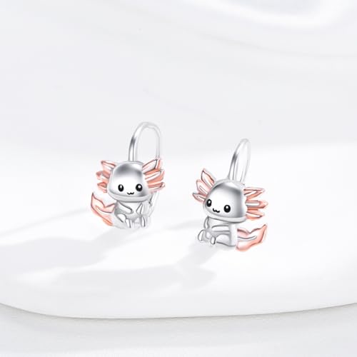 Animal Leverback Hoop Earrings 925 Sterling Silver Axolotl/Cat/Snake/Elephant/Fox Huggie Earrings Hypoallergenic Cute Animal Jewelry Gifts for Women Daughter3