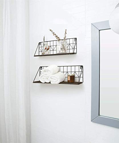 Mkouo wandgemonteerde drijvende planken set van 2 rustieke metalen draad opslag planken - Image 5