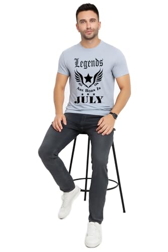 Image of RHYMAX Men Cotton Printed T-Shirt Legends are Born in July Birthday Graphic Tee Regular Fit