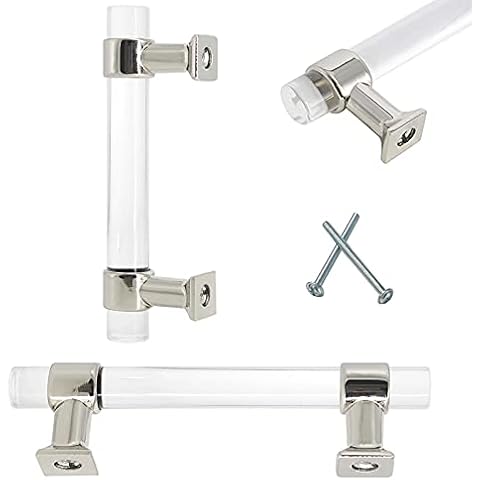 6PC Möbelgriffe Transparent Griffe Schubladengriffe aus Acryl und Zinklegierung Schrankgriffe Modern Silber Küchengriffe Cover
