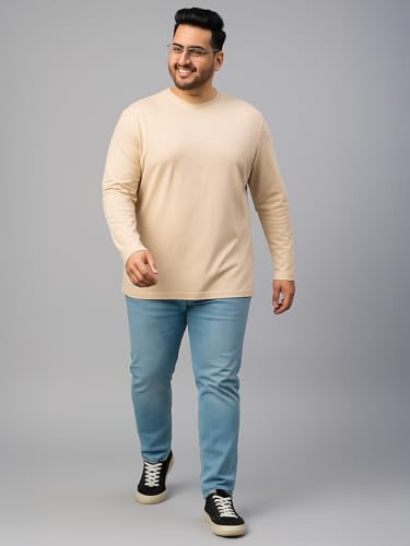 Image of Veirdo Pure Cotton Regular Fit Solid Core Plus Size Plus Size Full Sleeve T-Shirt for Men (Sizes: 2XL to 5XL)