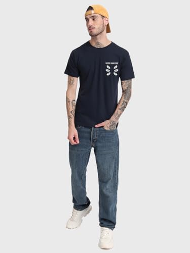 Image of Bewakoof Men's Kokushibo Graphic Print Cotton T-Shirt- Regular Fit, Round Neck, Half Sleeves 582457 Blue XL