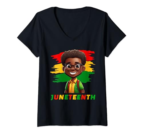Donna Afro Boy Juneteenth 1865 Black History King Ragazzi Bambini Maglietta con Collo a V